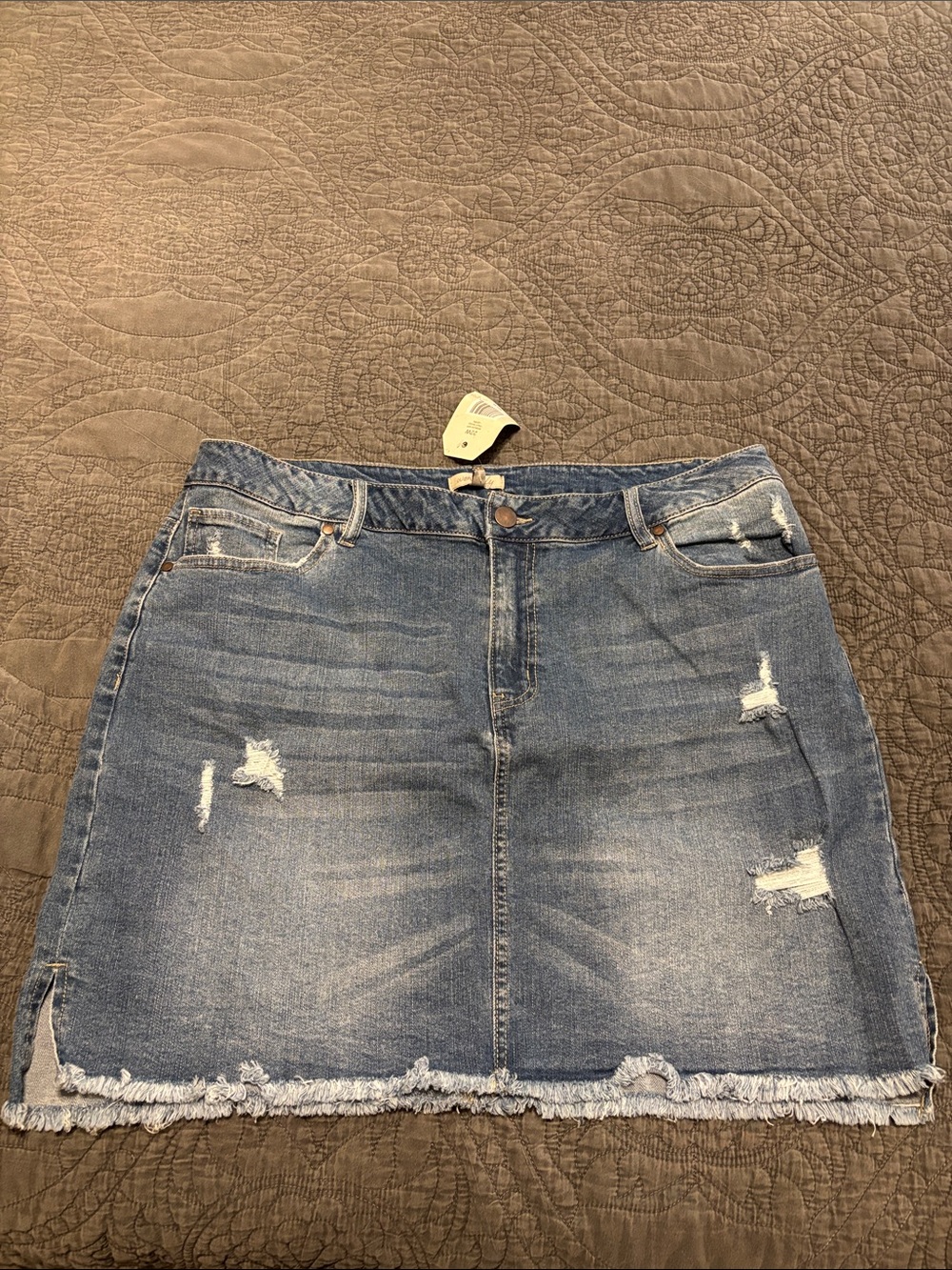 Wonderly Distressed Denim Mini Skirt - Blue plus size